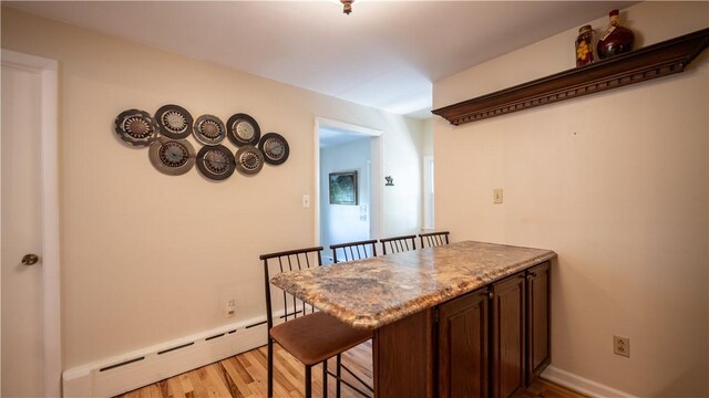 interior space featuring light wood-type flooring and a baseboard heating unit