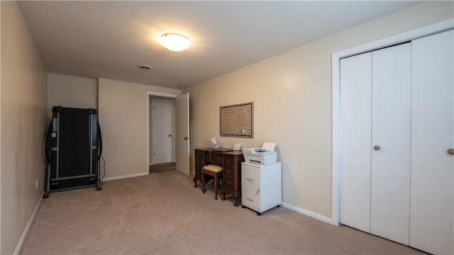 view of carpeted home office