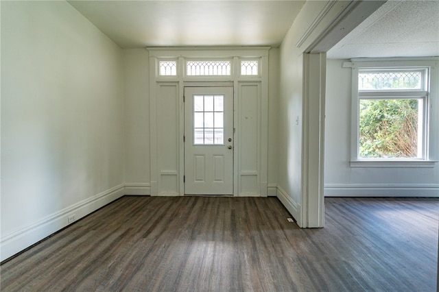 entryway with dark hardwood / wood-style flooring