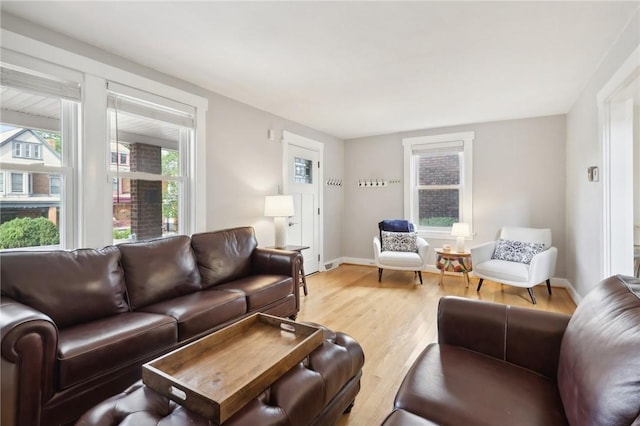 living room with light wood-type flooring