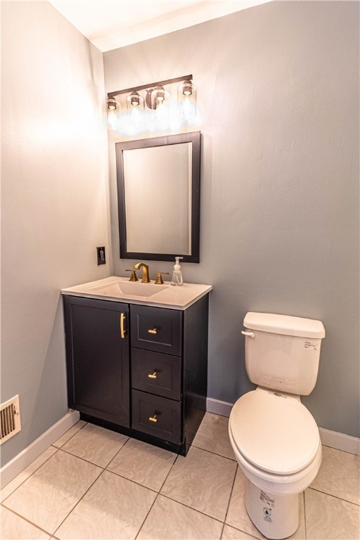 bathroom with tile patterned flooring, toilet, and vanity