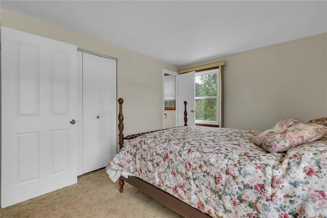 carpeted bedroom with a closet