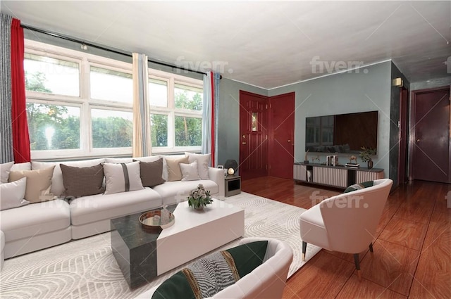 living room with hardwood / wood-style flooring