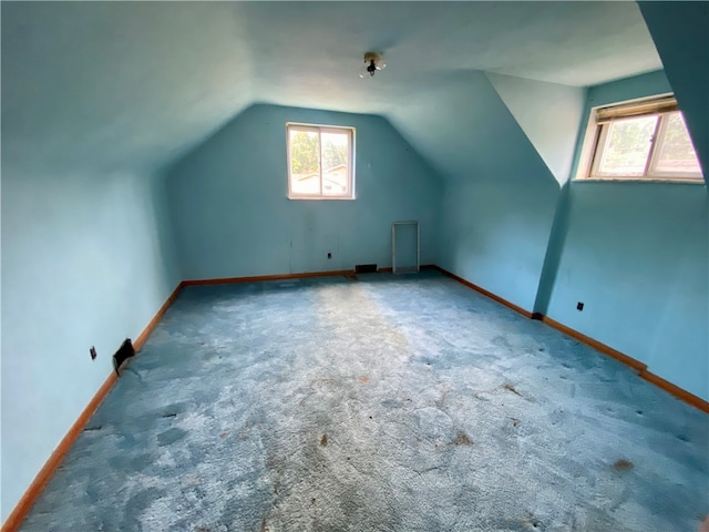 additional living space with carpet floors and vaulted ceiling