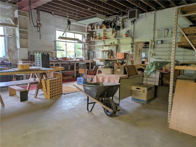 basement featuring a workshop area