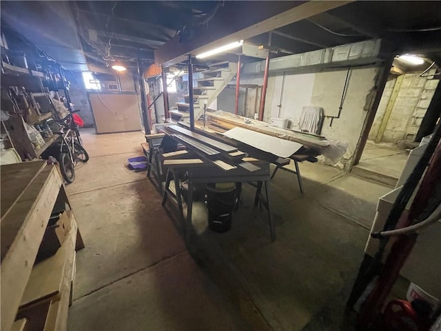 unfinished basement with stairs