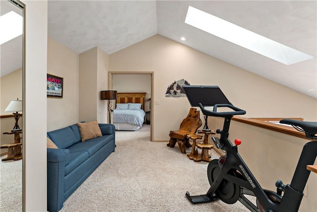 M1 Sunridge Rd, Seven Springs Resort, PA 15622 - workout area with a skylight, carpet, vaulted ceiling, and recessed lighting