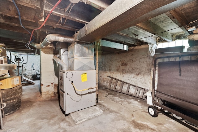 basement with heating unit