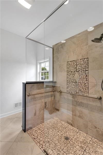 full bath with visible vents and a walk in shower