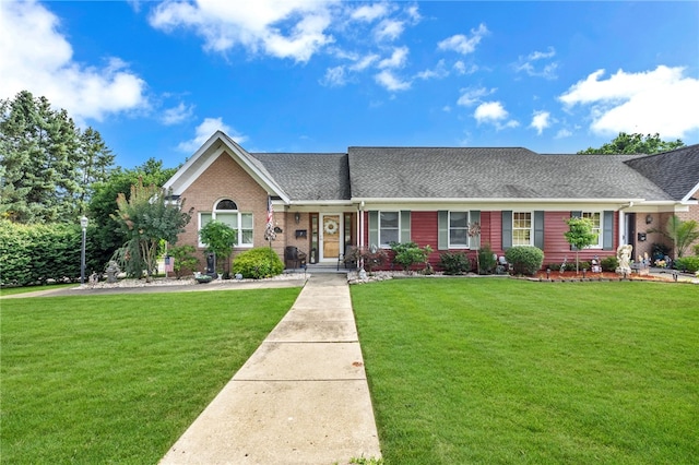 single story home with a front lawn