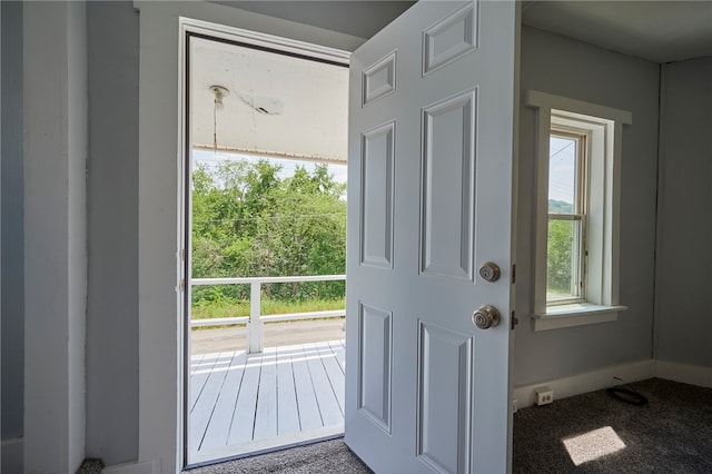 doorway featuring carpet