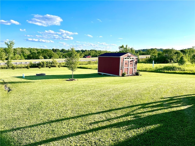 view of yard with a shed