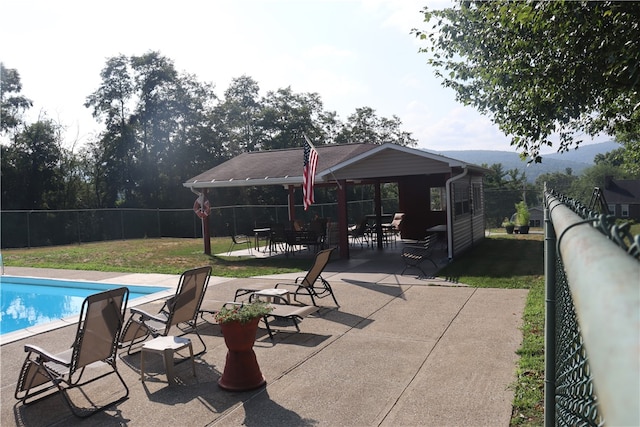 view of patio featuring a mountain view