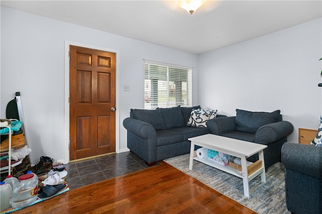 living room with dark wood-type flooring