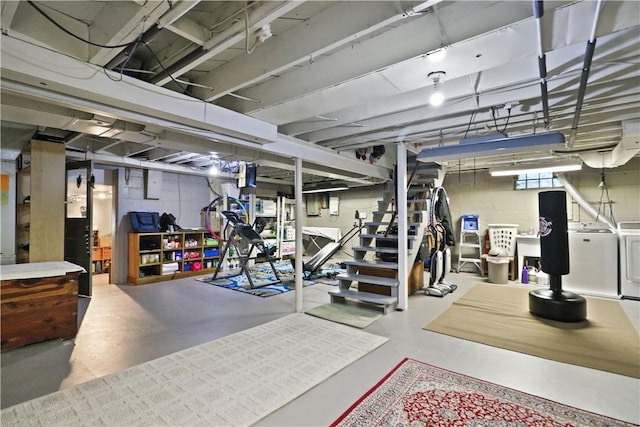 workout room featuring concrete flooring