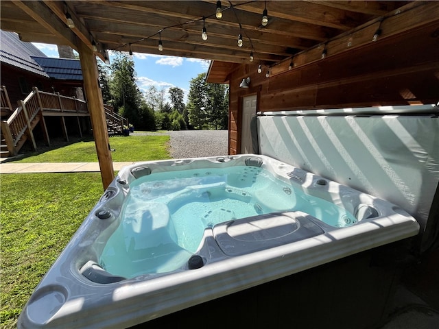 exterior space with a hot tub