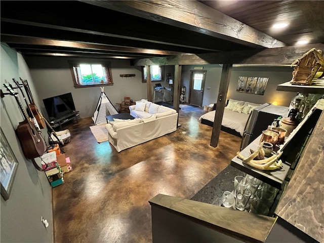 living room featuring concrete floors