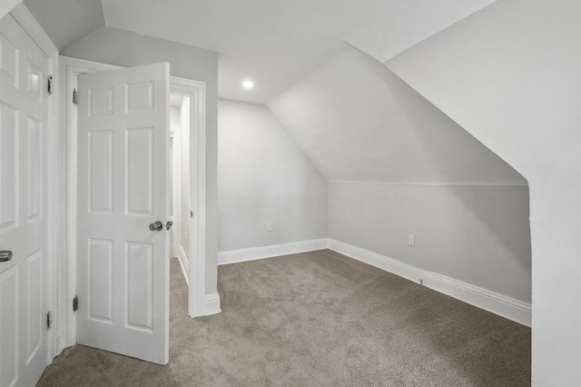 additional living space with vaulted ceiling and carpet