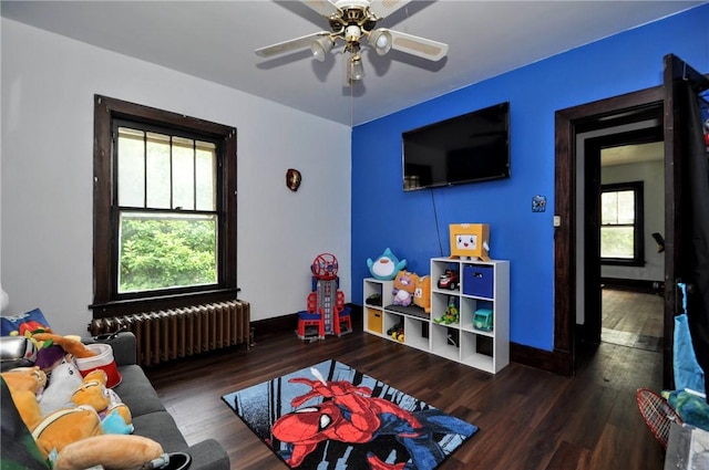 306 Shirls Ave, City Of Washington, PA 15301 - game room with radiator, wood finished floors, a ceiling fan, and baseboards