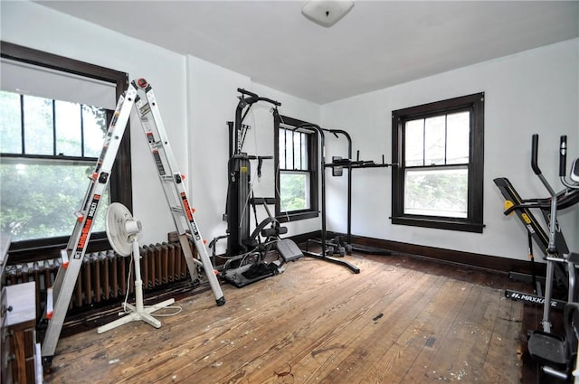 workout area featuring hardwood / wood-style floors