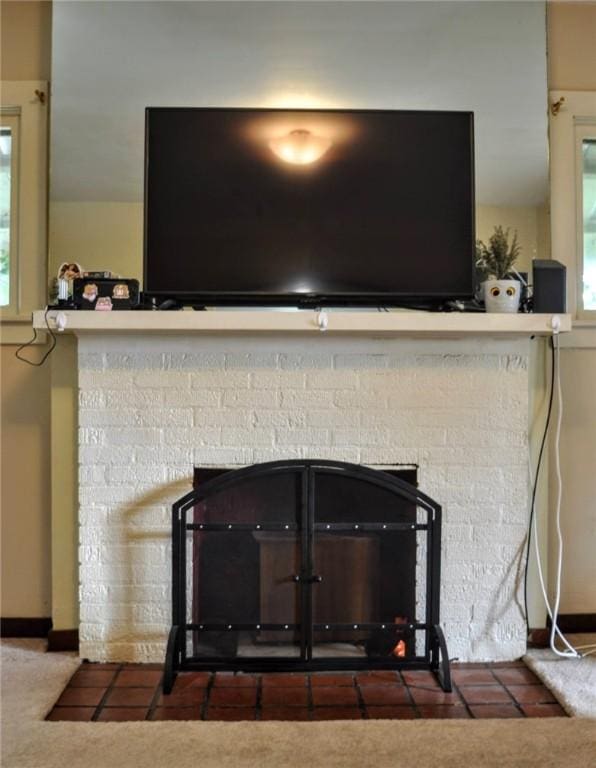 interior details with a fireplace