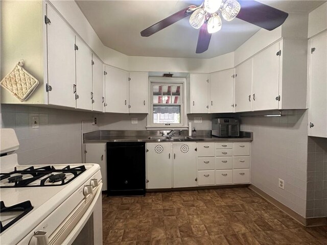 306 Shirls Ave, City Of Washington, PA 15301 - kitchen with stainless steel counters, white range with gas stovetop, dishwasher, white cabinets, and a sink