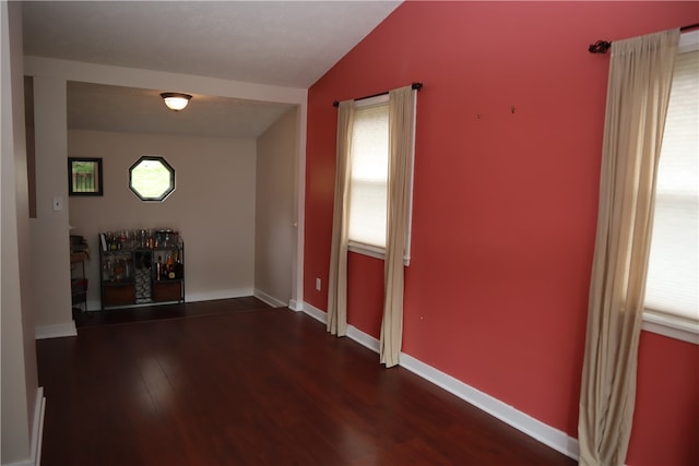 interior space featuring vaulted ceiling and dark hardwood / wood-style flooring