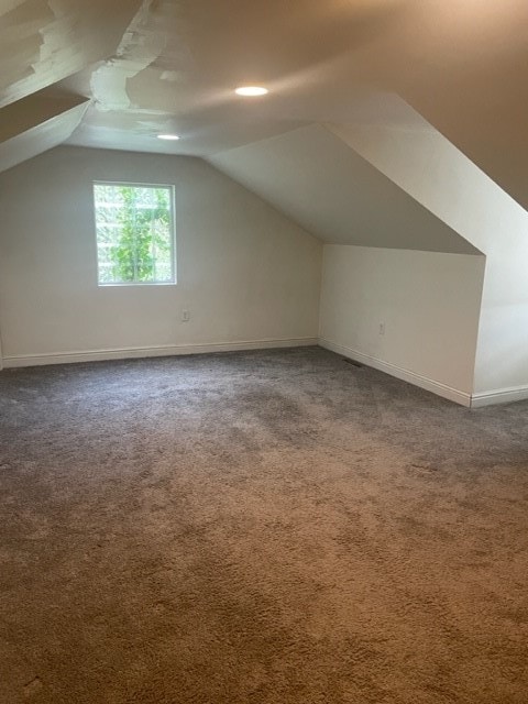 additional living space with carpet flooring and lofted ceiling