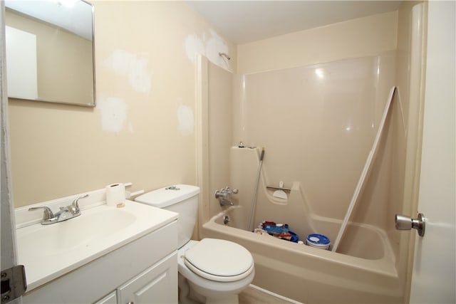 full bathroom featuring vanity, shower / bath combination, and toilet