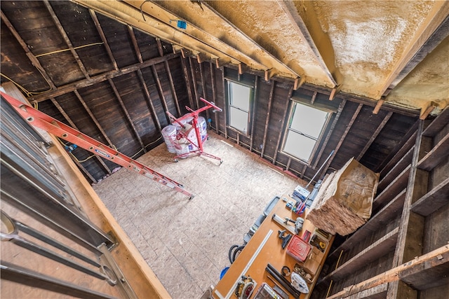 view of unfinished attic