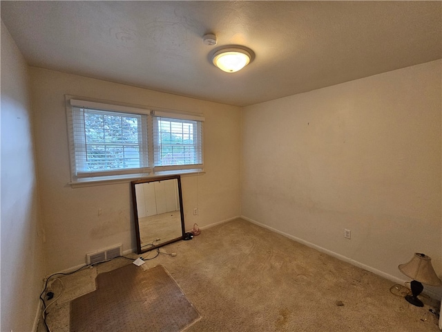 spare room with light carpet and a textured ceiling