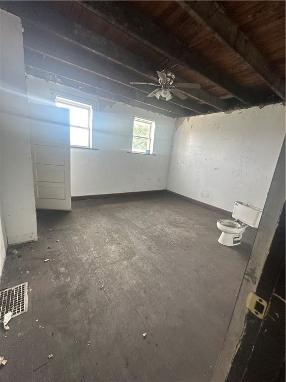 basement featuring ceiling fan