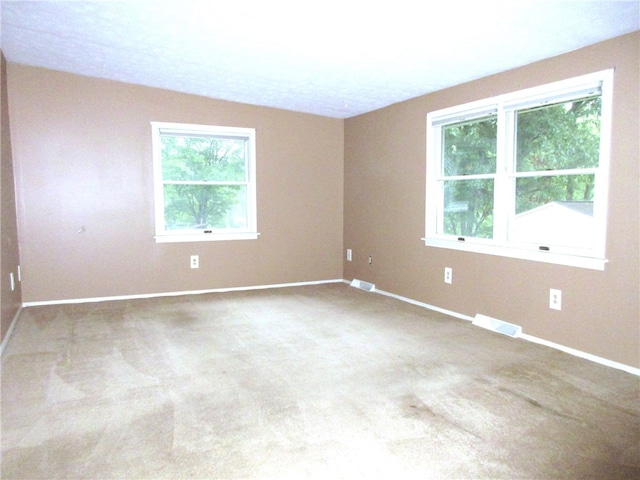 unfurnished room with carpet flooring and a textured ceiling