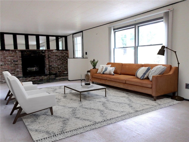 living room with a fireplace