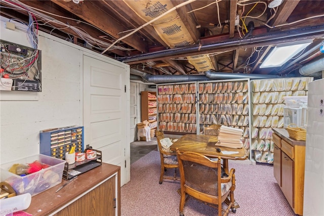 basement with carpet floors