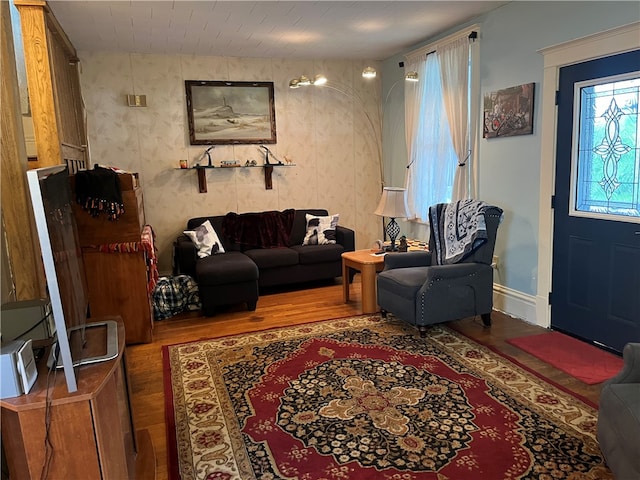 living room with hardwood / wood-style flooring