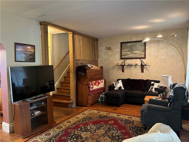 living room with hardwood / wood-style floors