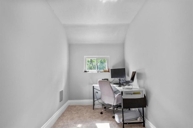 view of carpeted home office