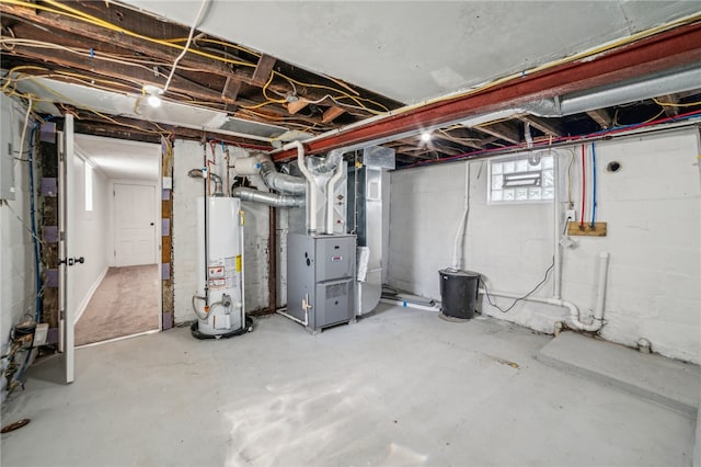 basement featuring gas water heater