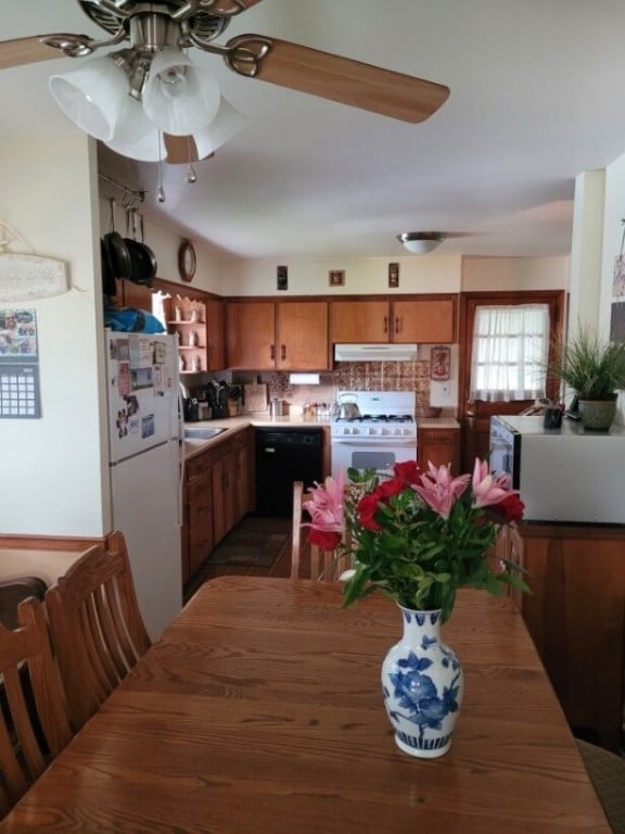 dining space with ceiling fan