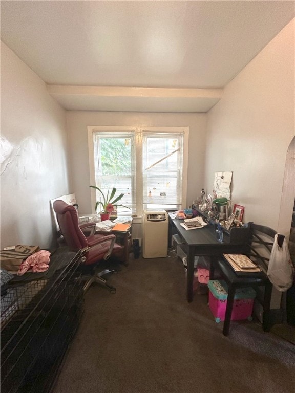 office with dark colored carpet