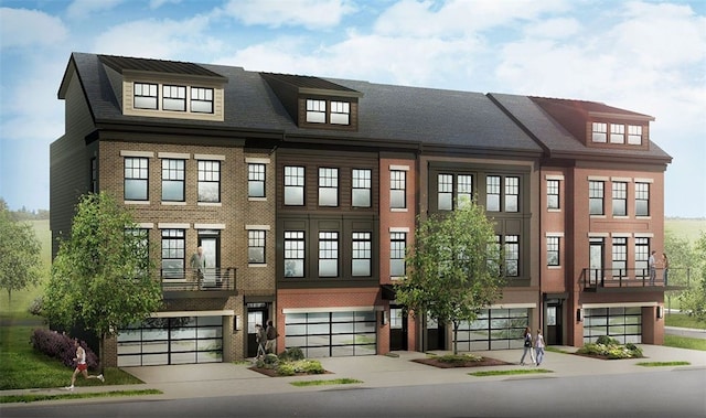 exterior space with a balcony and a garage