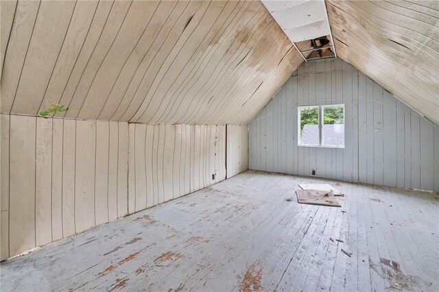 592 E 7th Ave, Tarentum, PA 15084 - additional living space featuring wooden walls, hardwood / wood-style floors, and vaulted ceiling