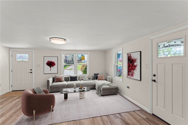 living room with light hardwood / wood-style flooring