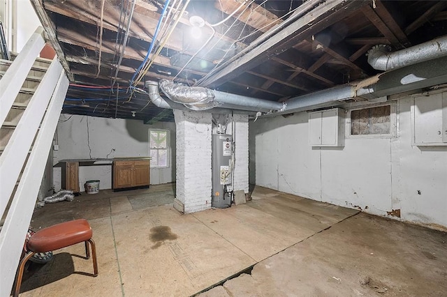 basement featuring gas water heater