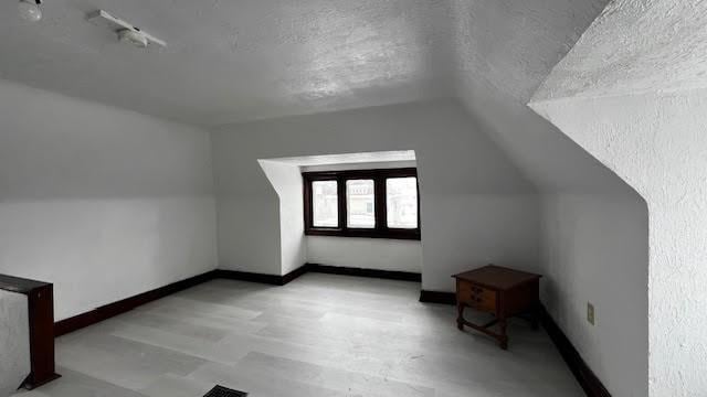 additional living space with a textured ceiling and lofted ceiling