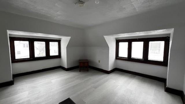 bonus room with a wealth of natural light and light hardwood / wood-style flooring