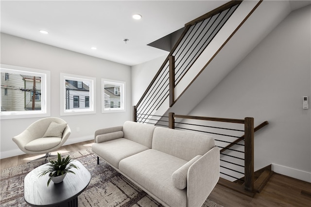 living room with dark wood-type flooring