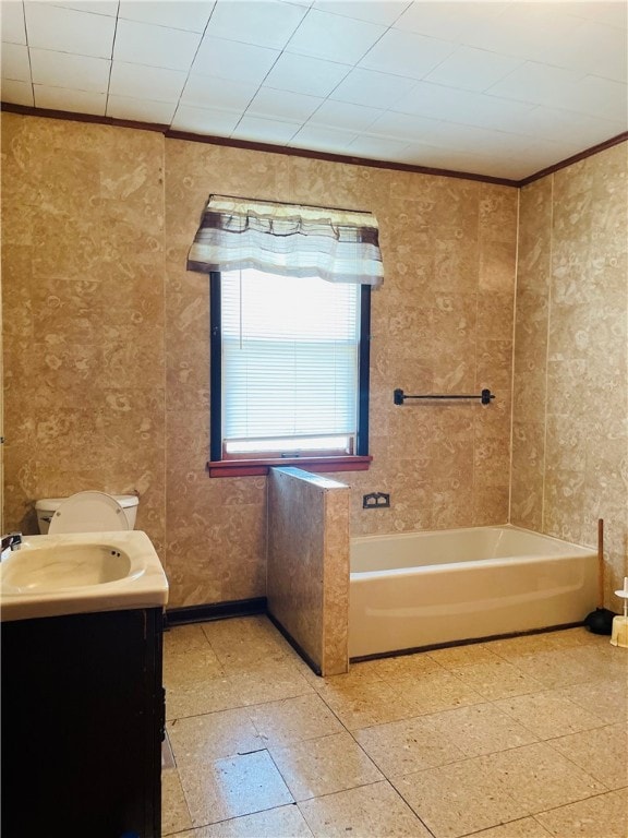 full bathroom featuring bathing tub / shower combination, toilet, vanity, and tile patterned floors