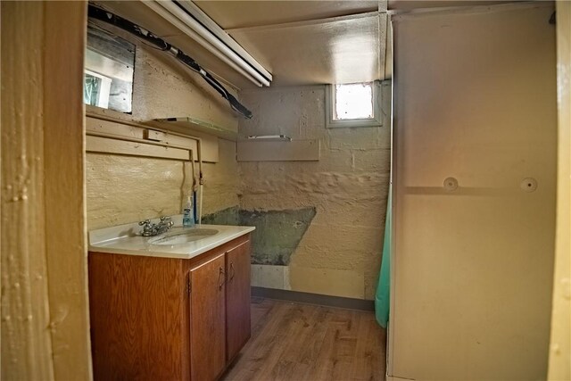 interior space with light hardwood / wood-style flooring and sink